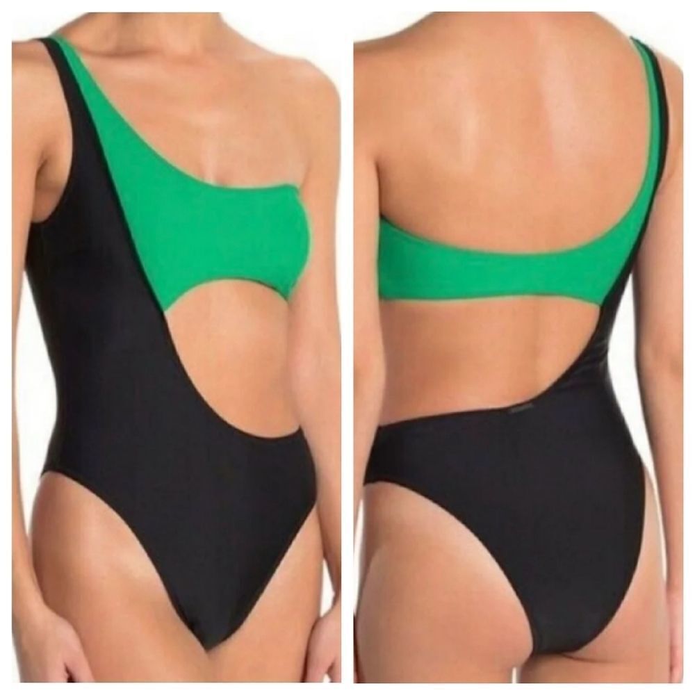 Kendall & Kylie Women Black & Green one shoulder One-piece Bathing Suit …